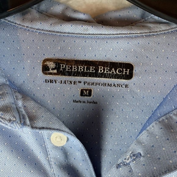 Pebble Beach Polo Shirt Men's Medium Blue Dotted 100% Polyester Performance 6585 - Picture 3 of 8